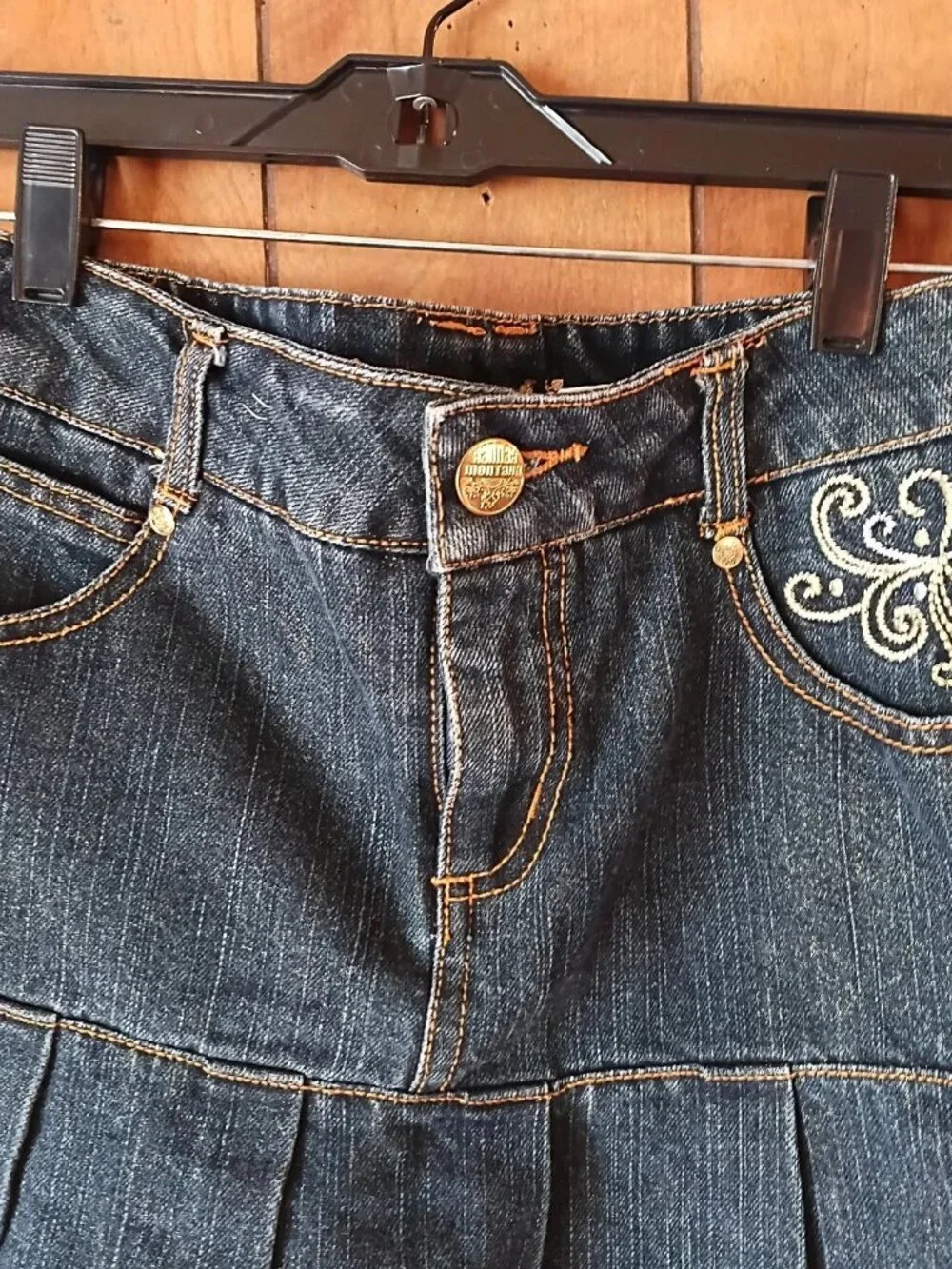 Y2K Hannah Montana Disney Denim Pleated Skort Girls Size 10 Embroidered Metallic